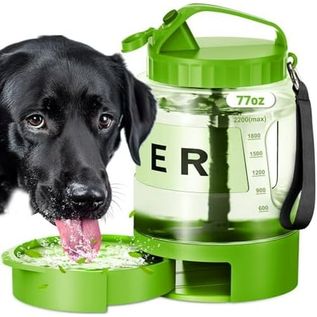 Dog Water Bottle Travel Bowl - 77oz Large Portable Dog Water Bowls Dispenser for Camping Essentials Hiking Traveling Beach Car Park Accessories Leak Proof Pet Drinking Bottle Dispenser Green