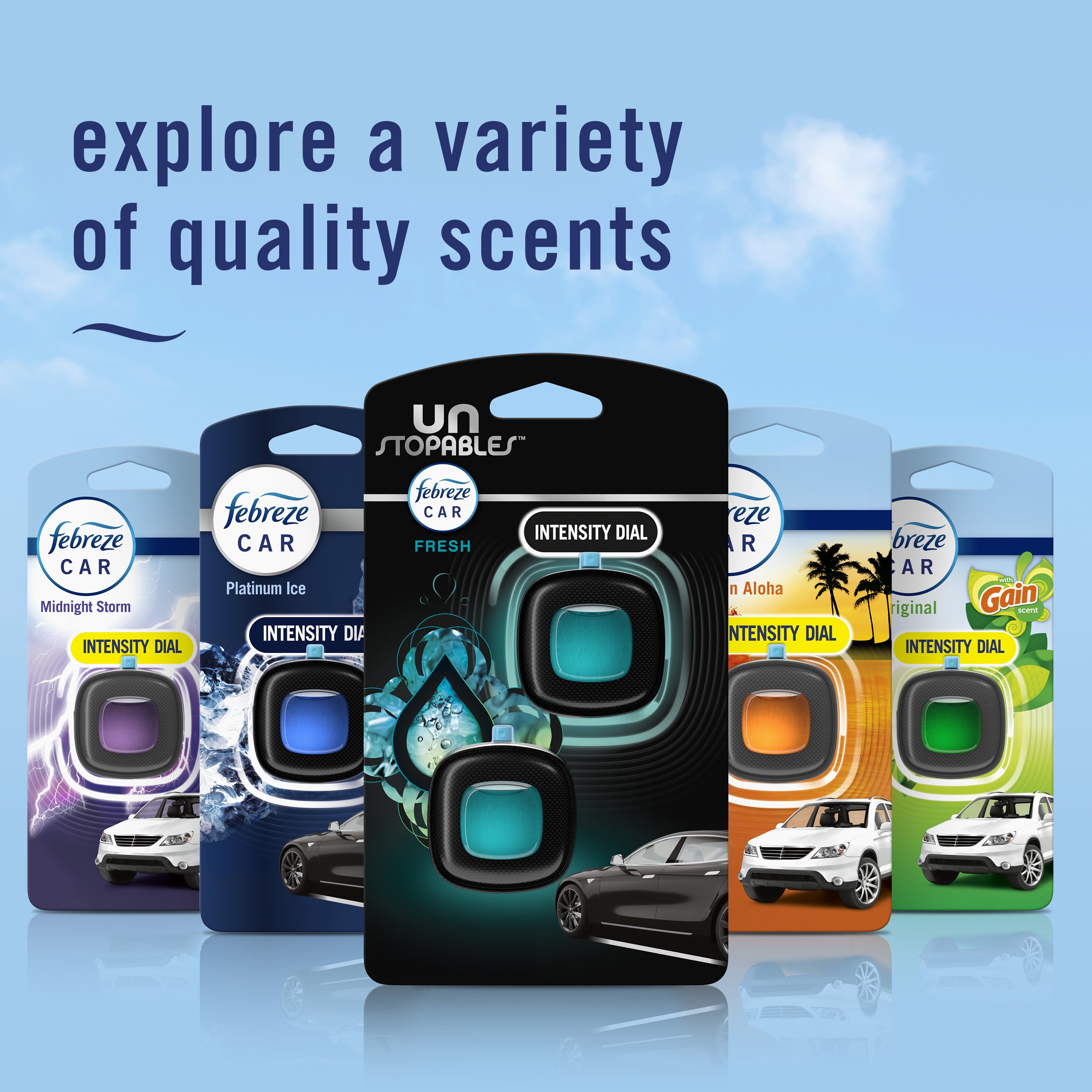 Febreze Car Air Freshener, Odor-Fighting Car Vent Clip, Unstopables Fresh, 3 Count