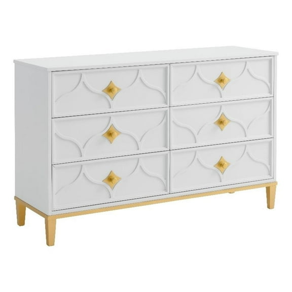 Martin Svensson Home Emma 6 Drawer White and Gold Dresser