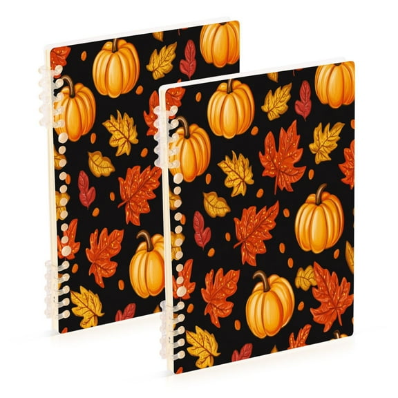 WOBOGO Pumpkin Leaf Fall Autumn Notebook College Horizontal Grid Paper Ink Spill Resistant Water Resistant Cover 8.3x5.7x0.4in