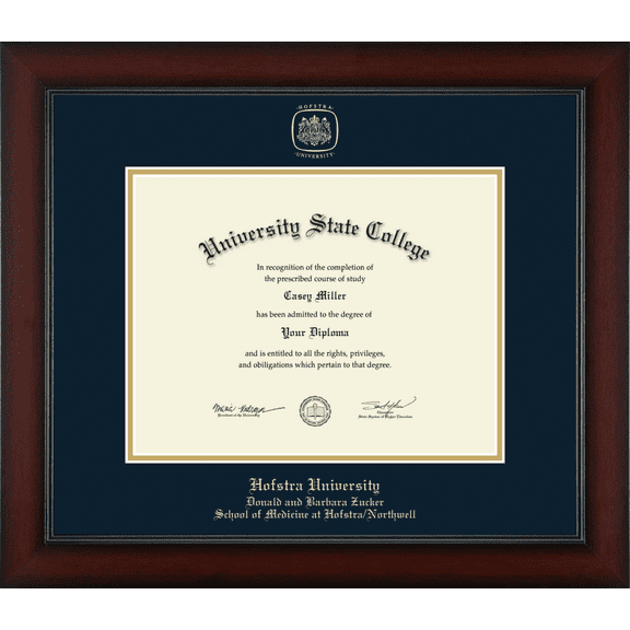 Hofstra University Donald and Barbara Zucker School of Medicine Diploma Frame, Document Size 11" x 8.5"