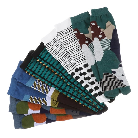 Mobestech Japanese Style Two-Finger Socks Cotton Breathable Anti-Skidding Assorted Color 5Pairs