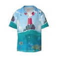 thumbnail image 4 of Uemuo Lighthouse Sea Port Pattern Cotton Linen Short Sleeve Shirts,Casual Lightweight Button Down Shirts,Vacation Beach Summer Tops-, 4 of 7