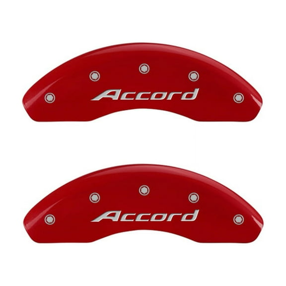 MGP 4 Caliper Covers Engraved Front Accord Engraved Rear Accord Red finish silver ch Fits select: 2013 HONDA ACCORD EXL, 2014-2017 HONDA ACCORD LX