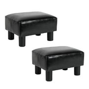 Modern Small Faux PU Leather Footstool Ottoman Footrest Stool Seat Chair Foot Stool 2 Set , Black