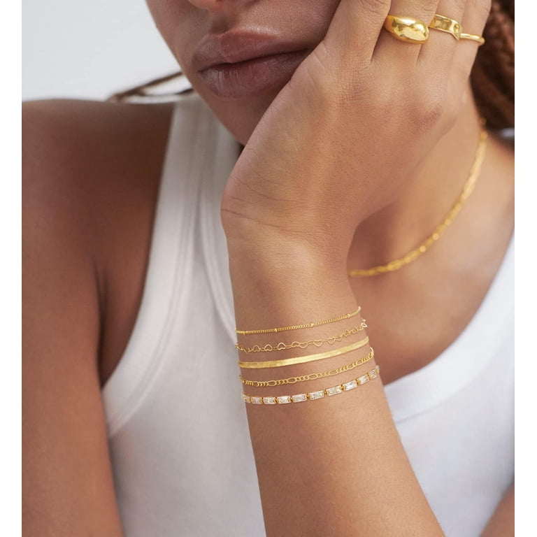 Gold Bracelets for Women, 14K Dainty Gold Plated Stackable 