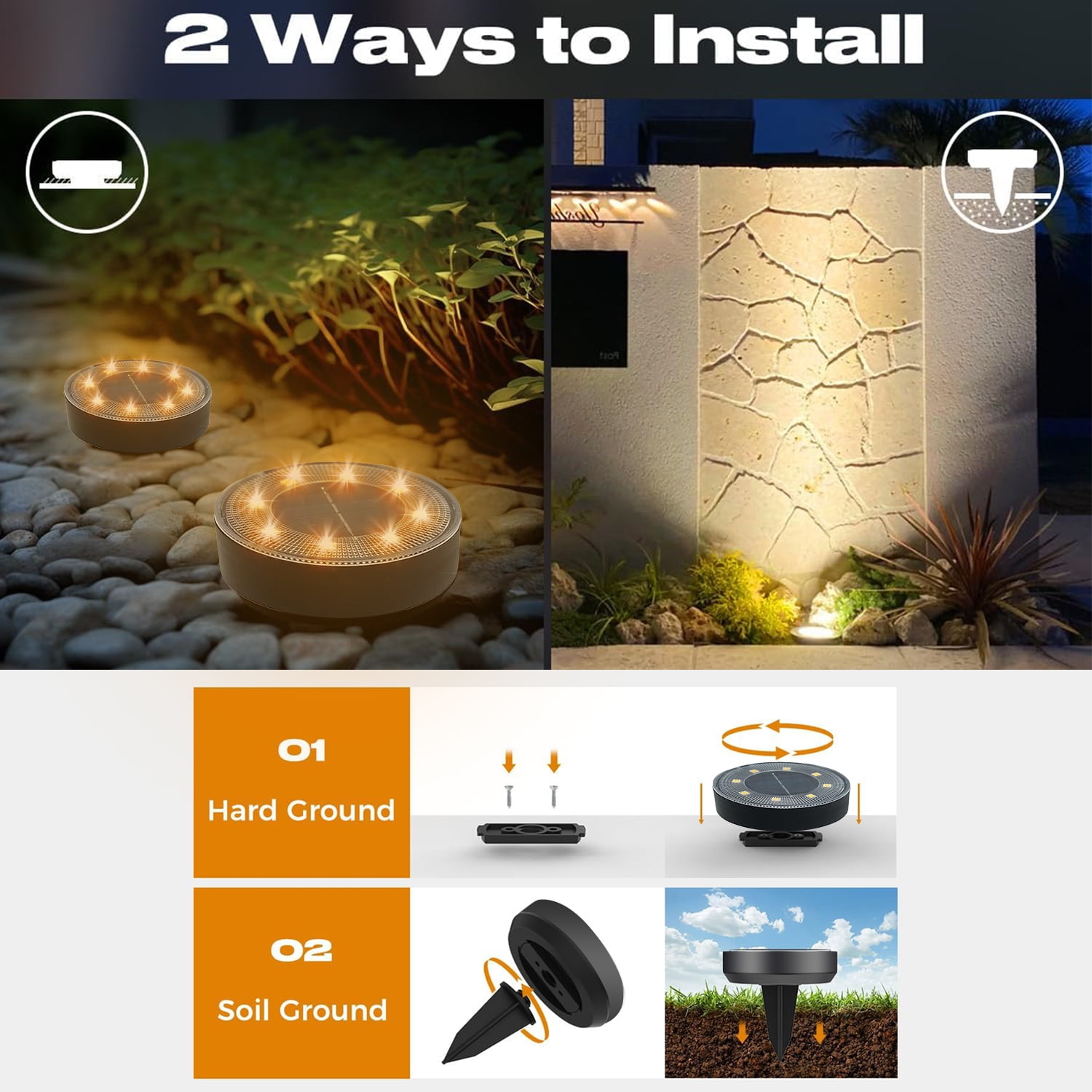 BN-LINK Solar Ground Lights, Waterproof Solar Garden Lights, Outdoor Garden Waterproof Lights, Landscape Lights for Outside Patio Pathway Yard Lawn Driveway Deck Step Walkway(12 Pack Warm Light)