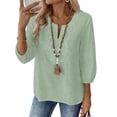 thumbnail image 2 of Women's Cotton Linen 3/4 Sleeve V Neck Lace Blouse Loose Fit Casual, 2 of 7