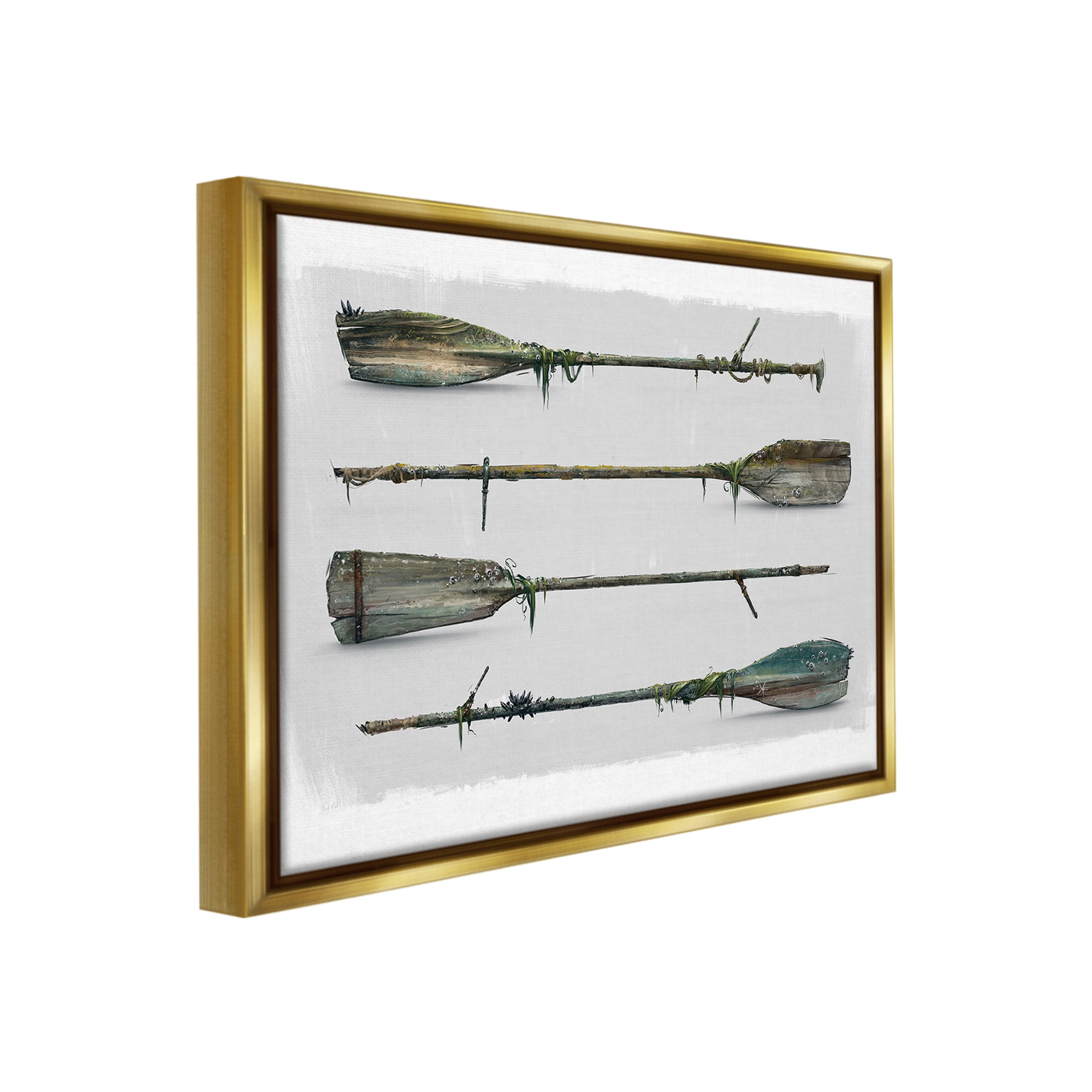 Stupell Industries Vintage Nautical Boat Oars Transportation Painting Gold Floater Framed Canvas Art Print Wall Art, 21 x 17