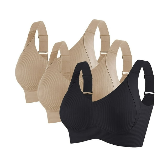Sports Bras For Women Comfortable Ribbed Wireless Bralettes Adjustable Padded Everyday Bra 3PC