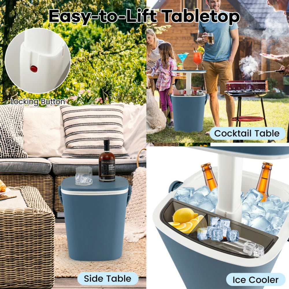 YYAo 3-in-1 Portable Cooler Bar Table with Bottle Opener and Lift Top Lid for Camping Poolside-Blue