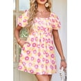 thumbnail image 3 of Women's Floral Square Neck Puff Sleeve Pleated Midi Dress with Flared Hem for Versatile Casual Party 100% Cotton, 3 of 18