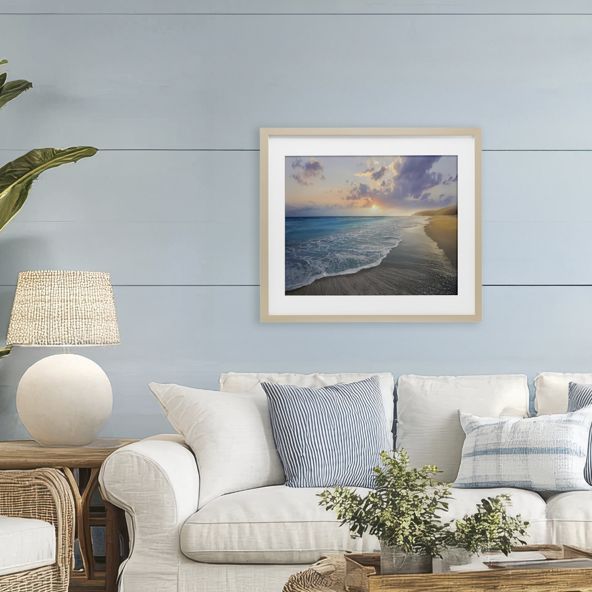 Stupell Industries Sunset over Tranquil Coast Birch Framed Print Under Glass, design by Mike Calascibetta