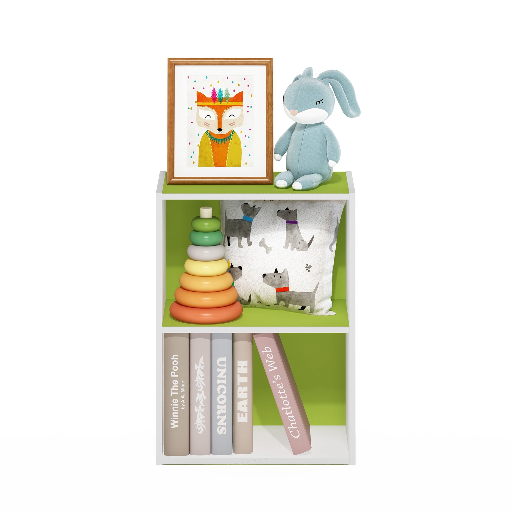 Furinno Luder 2-Tier Open Shelf Bookcase, Green/White