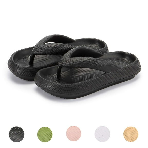 LAVA Non Slip Flip Flops for Women Men EVA Comfy Thicken Sole Sandals Slides Bathroom Spa Shower House Pillow Slippers Black