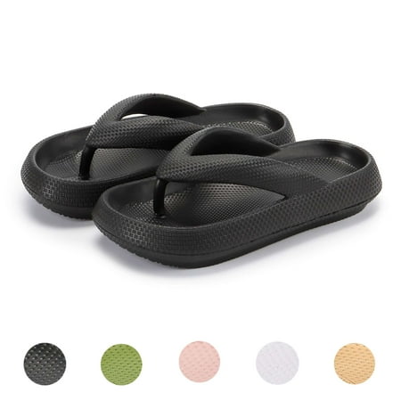 

LAVA Non Slip Flip Flops for Women Men EVA Comfy Thicken Sole Sandals Slides Bathroom Spa Shower House Pillow Slippers White