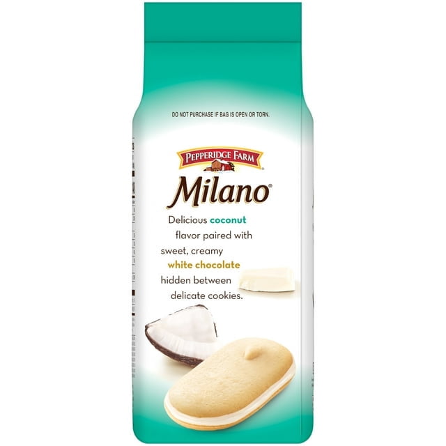 4Pack of Pepperidge Farm Milano White Chocolate Coconut Cookies, 7 oz – Crisp Sandwich Cookies with Tropical Flavor, With Olive Green Bowl  By ValueNest