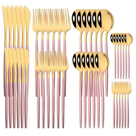 

dosili 48Pcs Mint Gold Cutlery Set Mirror Stainless Steel Flatware Dessert Knife Fruit Fork Coffee Spoon Dinnerware Kitchen Tableware