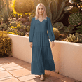 thumbnail image 3 of Women Plus Size Polyester Maxi Dresses, Vintage V Neck Balloon Long Sleeve Flowy Tiered Swing Dress, 3 of 7