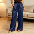 thumbnail image 4 of CHGBMOK Plus Size Women's Satin Pants Ruffled Waistband Wide Leg Pants High and Elastic Waist Trousers with Pockets, 4 of 8
