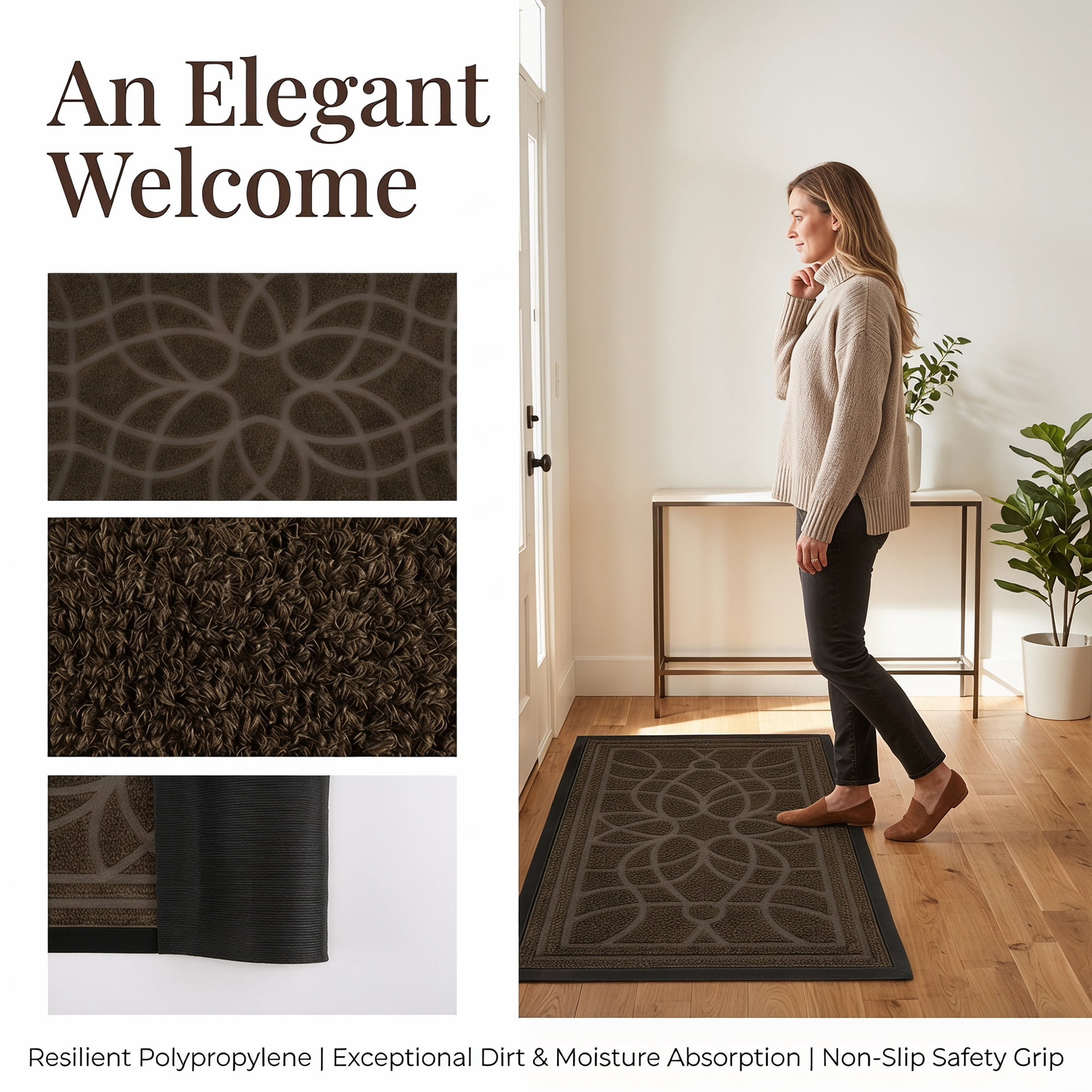 Unique Bargains Low-Profile Waterproof Non-Slip Geometric Scraper Brown 30" x 18"