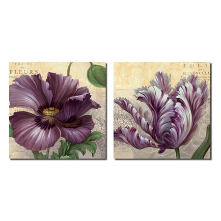 Vintage Flower Prints Purple Garden I Vintage, Lovely Purple Flower; Floral Decor; Two 12X12 Poster Prints ()