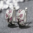 thumbnail image 2 of HOOUN Fashion Flower Plum Blossom Earring Crystal Inlay Stud Ear Hoop Earring Jewelry-Rose Red, 2 of 9