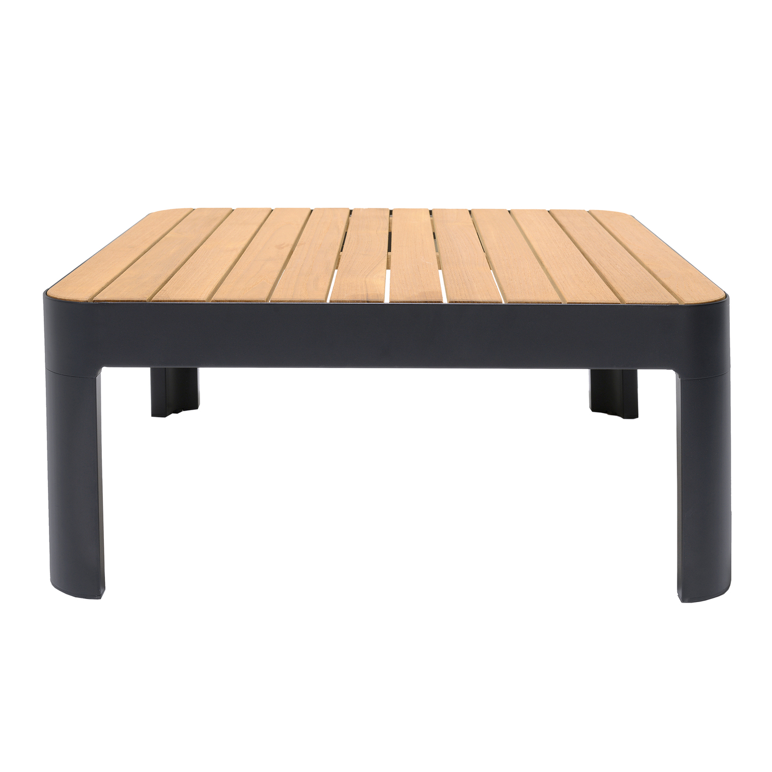 Portals Outdoor Square Coffee Table in Black Finish with Natural Teak Wood Top - image 5 of 6
