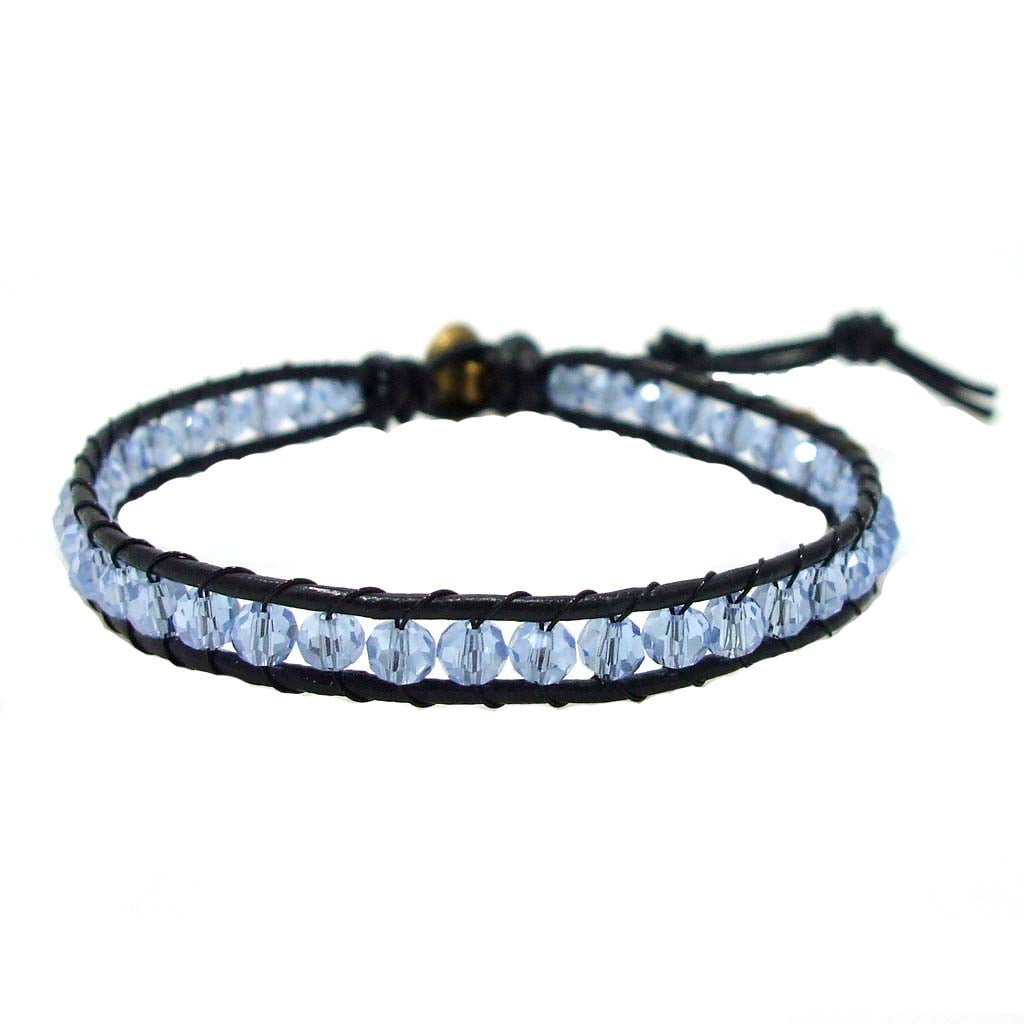 Blue Sparking Crystals Ohm Medallion Leather Bracelet