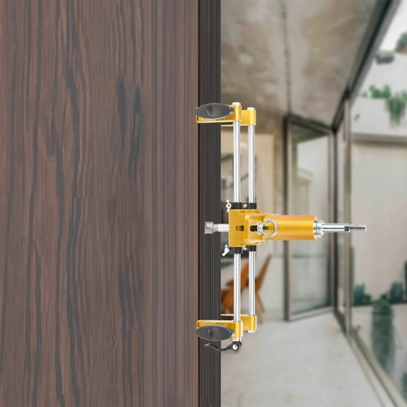 Door Lock Hole Opener Kit, Updated Lock Mortiser for Wooden Doors, Door Lock Installation Kit Mortising Machine Mortise Jig(12#/14#Open End Wrench Ruler Groove  Positioning Block/Screw ABS Box)