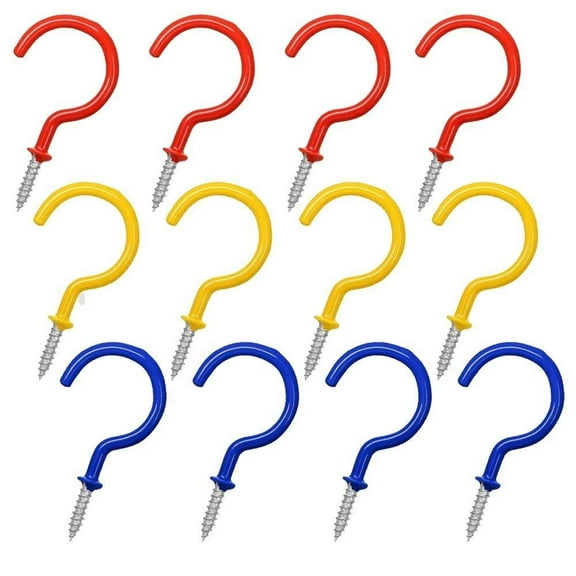 Wideskall 12 Pieces 3" inch Steel Utility Mount Screw In Cup Hooks Hanger Assorted Color PVC Vinyl Coated