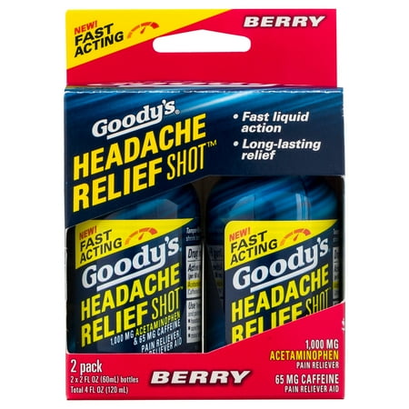 Goody's Headache Relief Shots, Acetaminophen & Caffeine, Berry, 2 FL oz