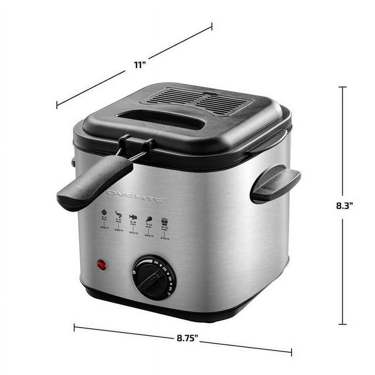 OVENTE Electric Deep Fryer 2 Liter Capacity, Viewing Window and Odor  Filter, New Silver FDM2201BR