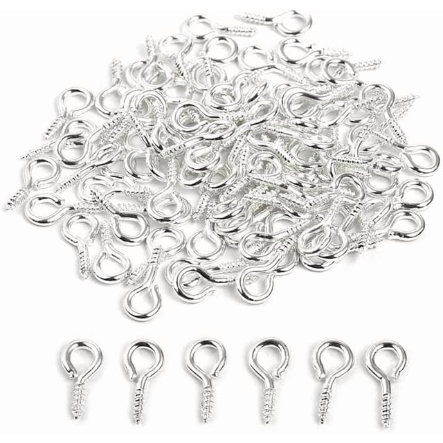 PinesC 100Pcs Small Screw Eye Pins, 1.6x16mm Silver Eye Pin Hooks, Eyelets Screw Threaded Clasps Hooks for Doing Art DIY, Mini Metal Hoop Peg for Jewelry Making