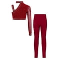 thumbnail image 2 of Haitryli Kid Girls Figure Ice Skating Dance Outfits Crop Tops and Athletic Leggings 2Pcs Set Gymnastics Tracksuit Burgundy 10, 2 of 3