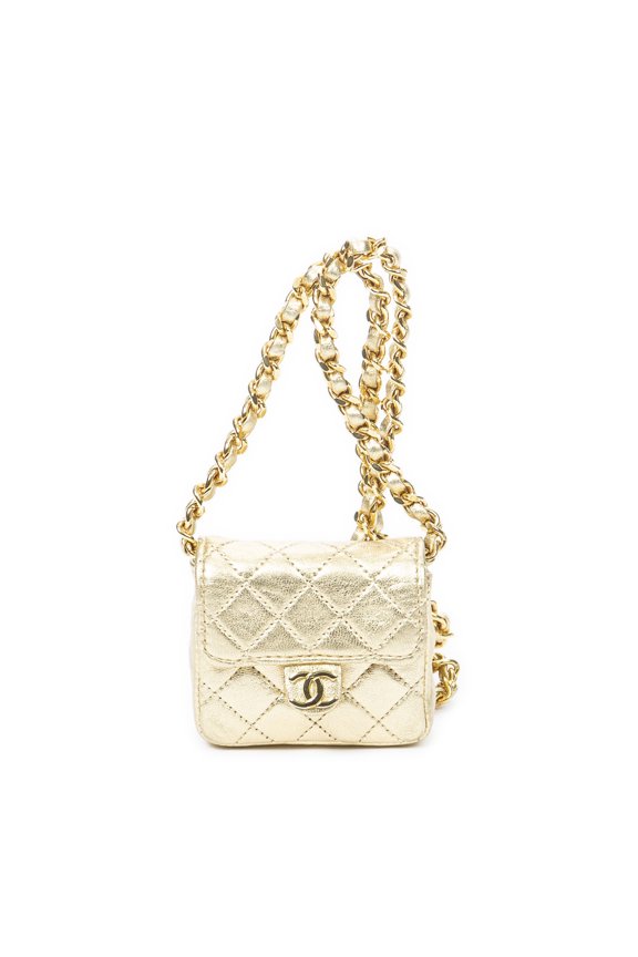 Pre-Owned Chanel Gold Vintage Micro Mini Chain Crossbody Shoulder Bag