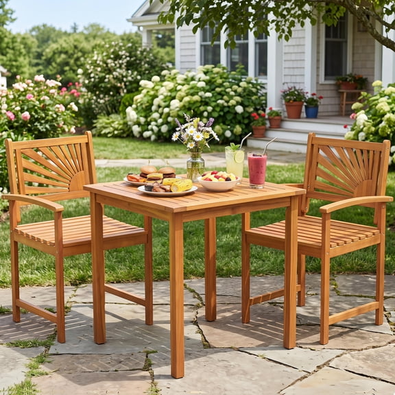 Outdoor Acacia Wood Dining Chairs-Set of 2