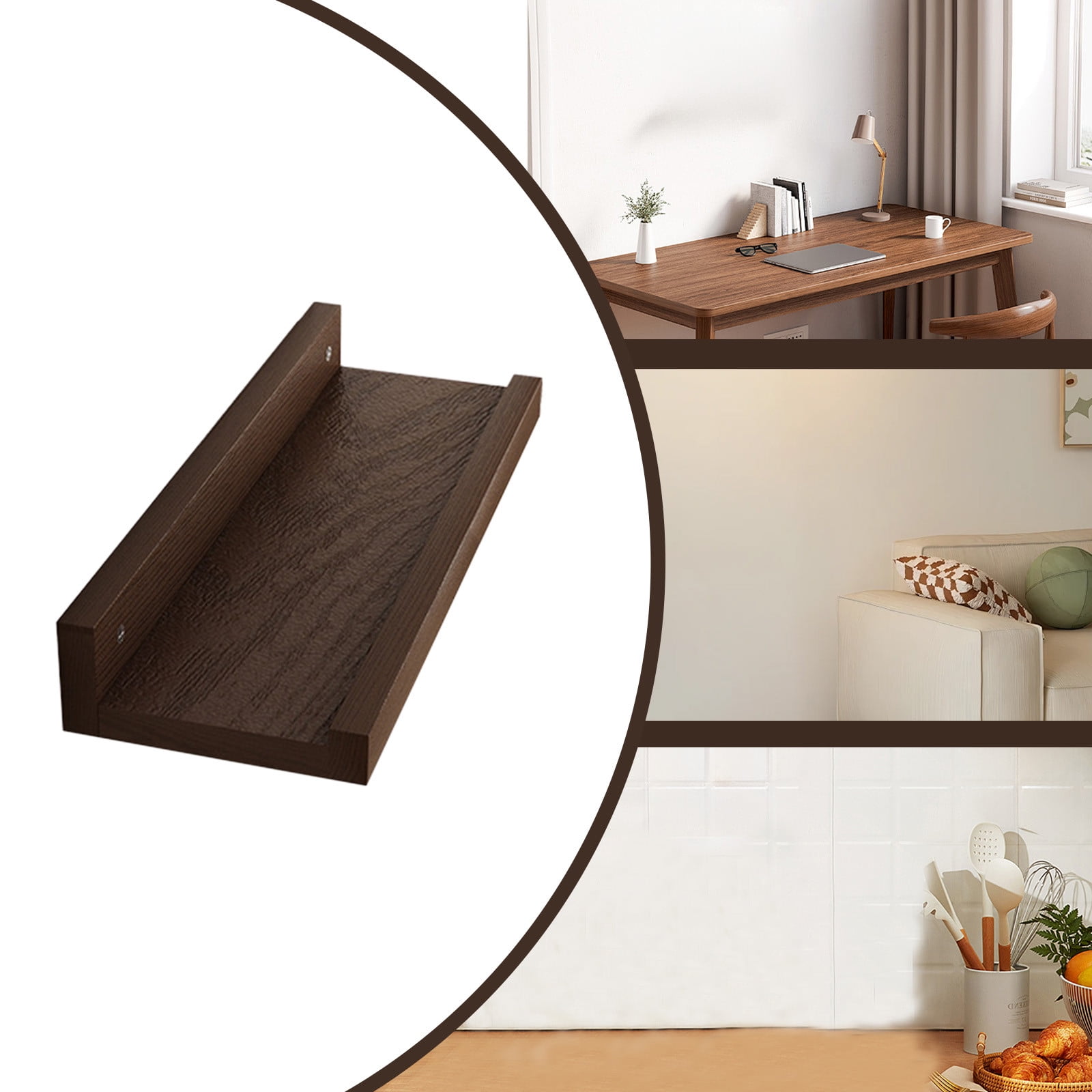 12X5" Floating Shelves for Wall - Set of 3 - Engineered Wood Floating Shelf with Lipped Ledge - Floating Wall Shelves for Bedroom,Bathroom,Kitchen,Office,and Living Room - Brown