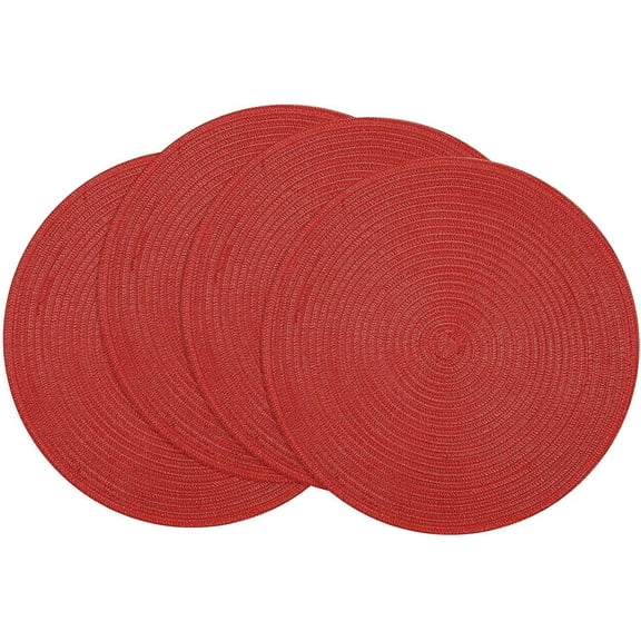 Siloon Round Braided Placemats 15 inch Set of 4 Washable Kitchen Table Placemats for Home Wedding Party (Red, 4)