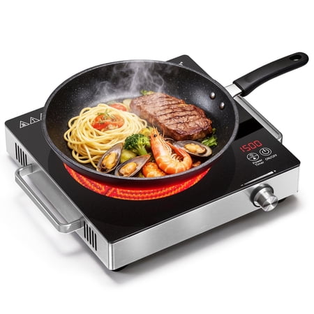 1500W Portable Infrared Hot Plate, KOXKING Single Burner Electric Cooktop with Knob Control & 3-Hour Timer, Countertop Ceramic Burner with Handle, Works with All Cookware