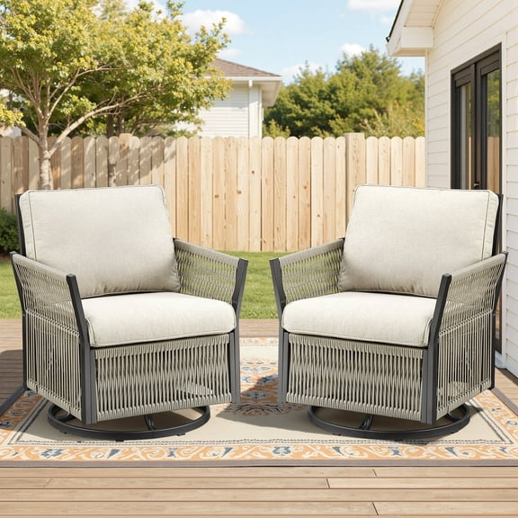 Lumiinofami Outdoor Swivel Rocking Chairs, 2-Piece Patio Wicker Rocker Gliders with Beige Cushions