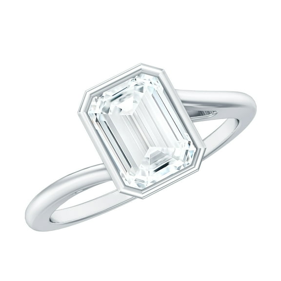 Rosec Jewels Moissanite Emerald Cut Engagement Ring 2 Carat - Bezel Set Ring for Women - 6X8 mm - D-VS1 Quality, 925 Sterling Silver, US 4.00