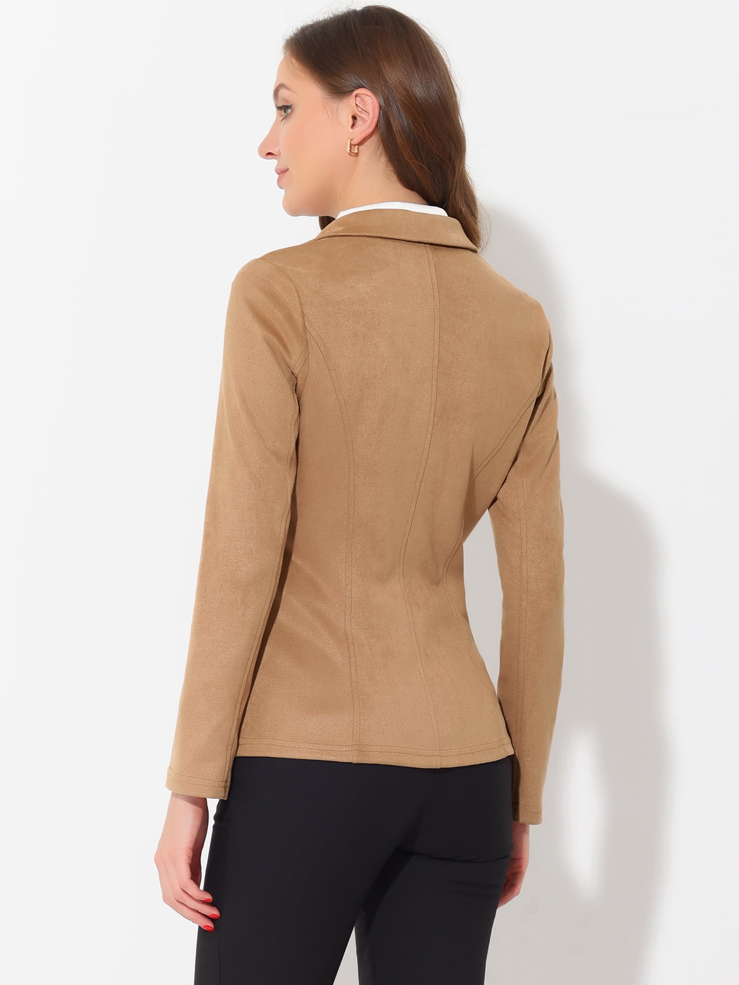 DARING DIVA Women's Faux Suede Lapel Collar Long Sleeve Work Jacket 2XL Khaki