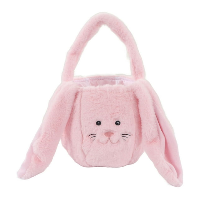 Cesta de Pascua para niños, bolsa de peluche de conejo de Pascua, bonita bolsa de dibujos animados, cesta de conejo de orejas largas, color rosa