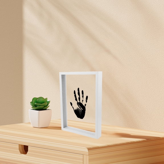 LOLIPPYY White Wood Floating Photo Frame with Stand for Handprint Memory Display