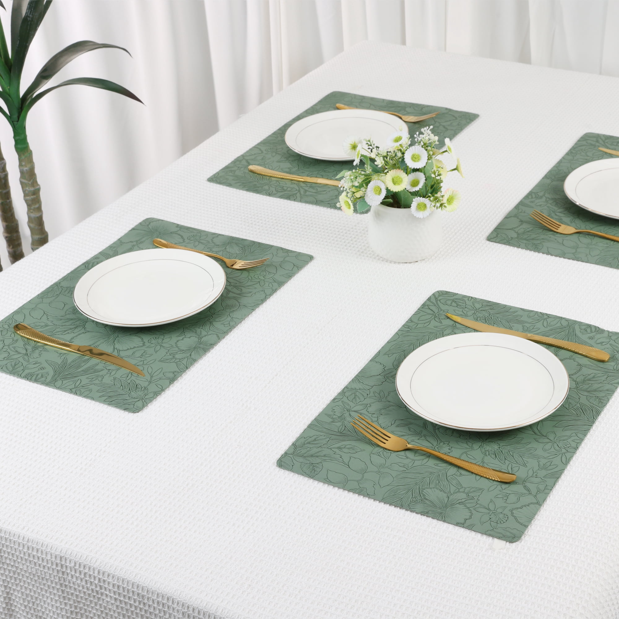 Unique Bargains Set of 6 Faux Leather Placemats for Kitchen Dining Table Decor Green