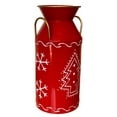 thumbnail image 2 of Tall Metal Vase Christmas Winter Theme Red & White W Pine Trees & Snowflakes Modern Farmhouse Home Business Holiday Decor 11.5" H, 2 of 6