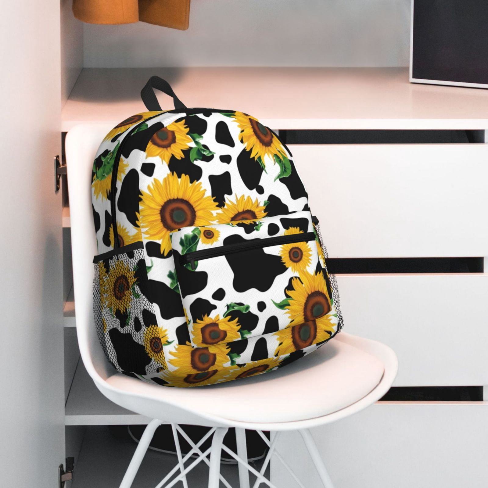 Picia Cute Cow Print Sunflower D Large Capacity Backpack Classic Style Backpack Casual Backpack Water-Resistant School Work Travel Outdoor Backpack