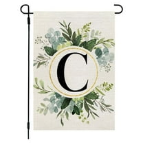 Kdkad Surname Initial Flax Garden Flag - Green Plant Print, Serviceable Outdoor Courtyard Hanging Decor for Yard Gates & Home Welcome Signs