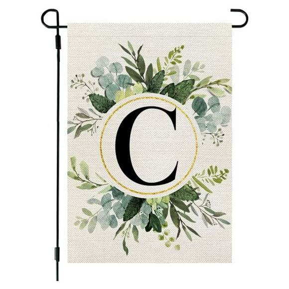 TIMIFIS Banner Banner Ins Style, 26 Letters+Green Plant Printing, Flax Garden Flag, First Letter of Surname, Hanging Flag At The Gate of Courtyard Flags